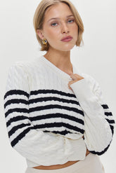 Varsity Striped Cable Knit Sweater - Ivory