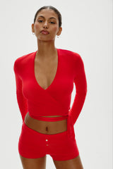 Whisper Long Sleeve Wrap Top - Cherry