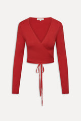 Whisper Long Sleeve Wrap Top - Cherry